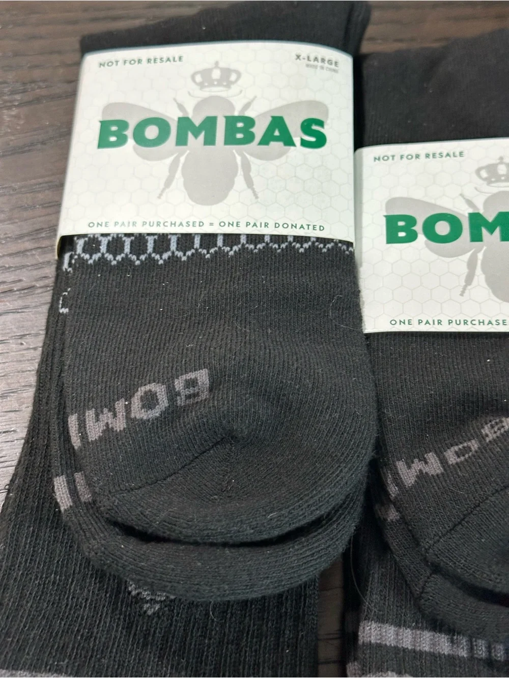 Bombas Black Crew Socks with Gray Stripe Accents